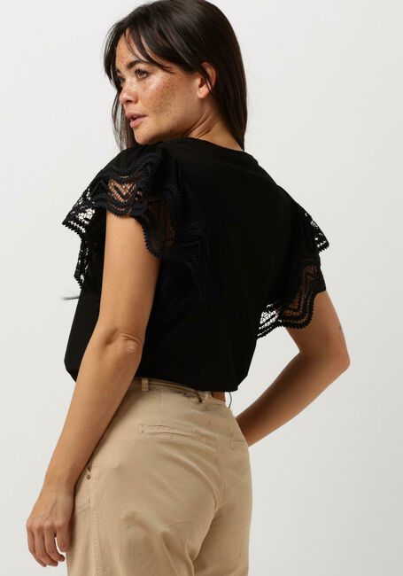 Zwarte SUMMUM T-shirt JERSEY TOP TEE WITH LACE - large