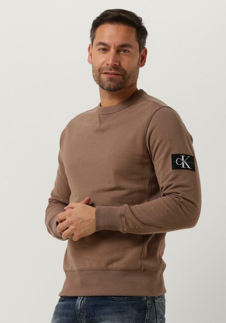CALVIN KLEIN Pull MONOLOGO SLEEVE BADGE CN en marron - large