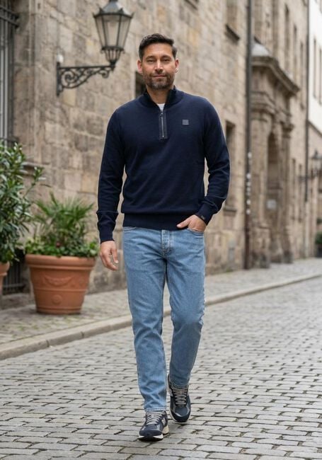 BUTCHER OF BLUE Pull CLIFDEN CO HALF ZIP Bleu fonc&eacute; - large