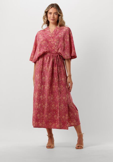 SISSEL EDELBO Robe midi BRENDA SILK WRAP DRESS en rose - large