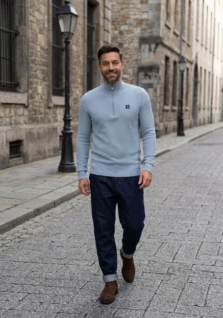 BUTCHER OF BLUE Pull STRUCTURE HALFZIP Bleu clair - large