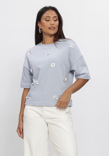 Blauwe JANSEN AMSTERDAM Truien/vesten NOA TRUI SW 170 SWEAT SHORT SLEEVE FLOWER SEQUINS - large