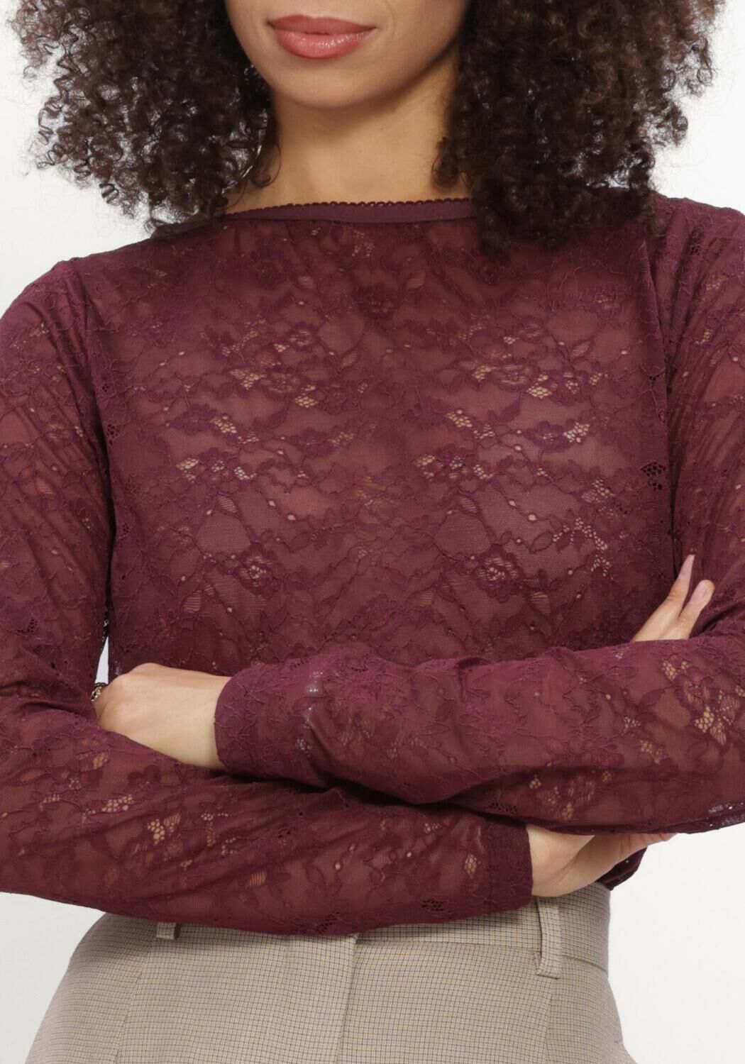 CATWALK JUNKIE Haut LACE LONG SLEEVE Bordeaux - large