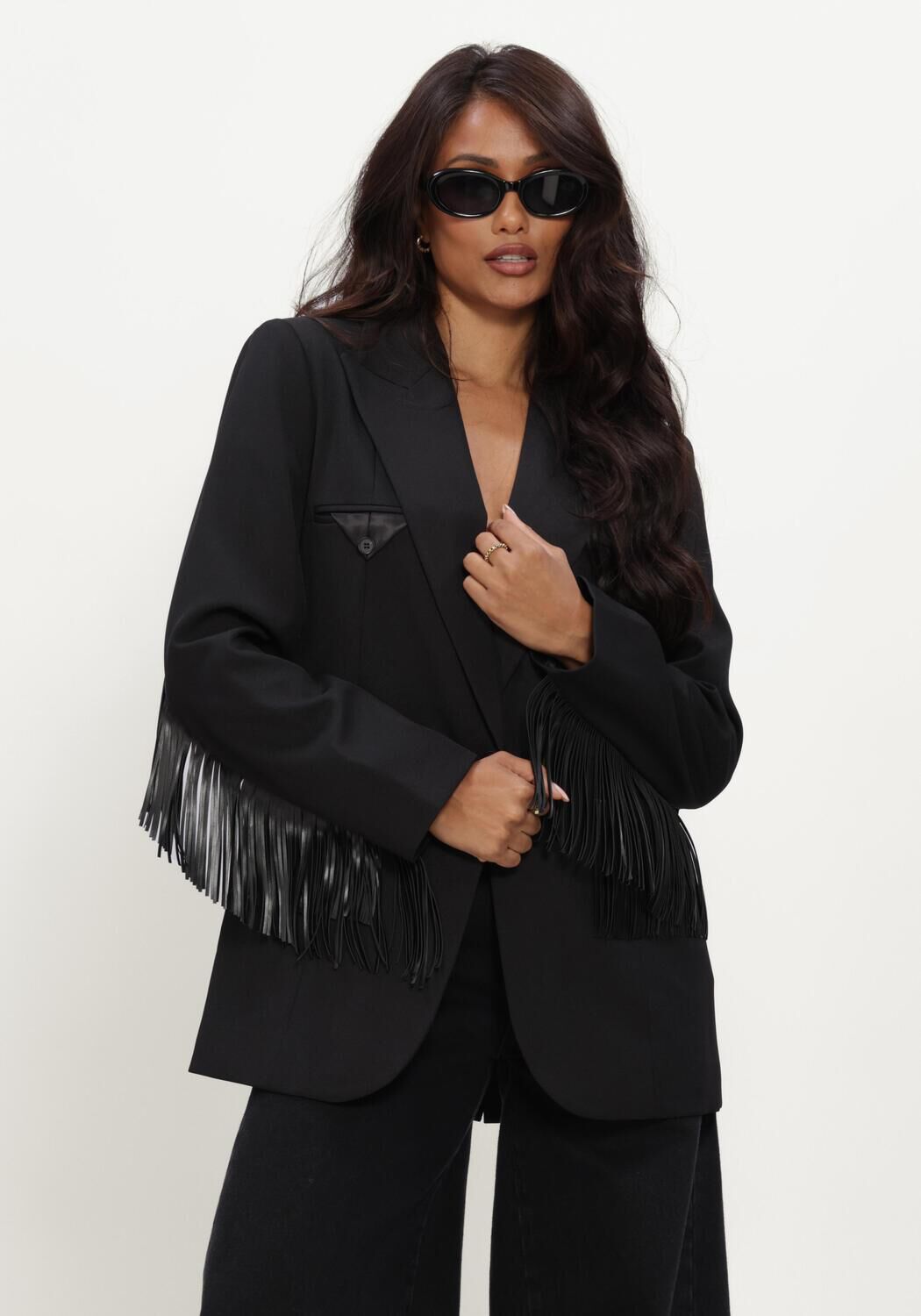 Zwarte HAUTE L'AMITI&Eacute; Blazer PREMIERE FRINGE BLAZER - large