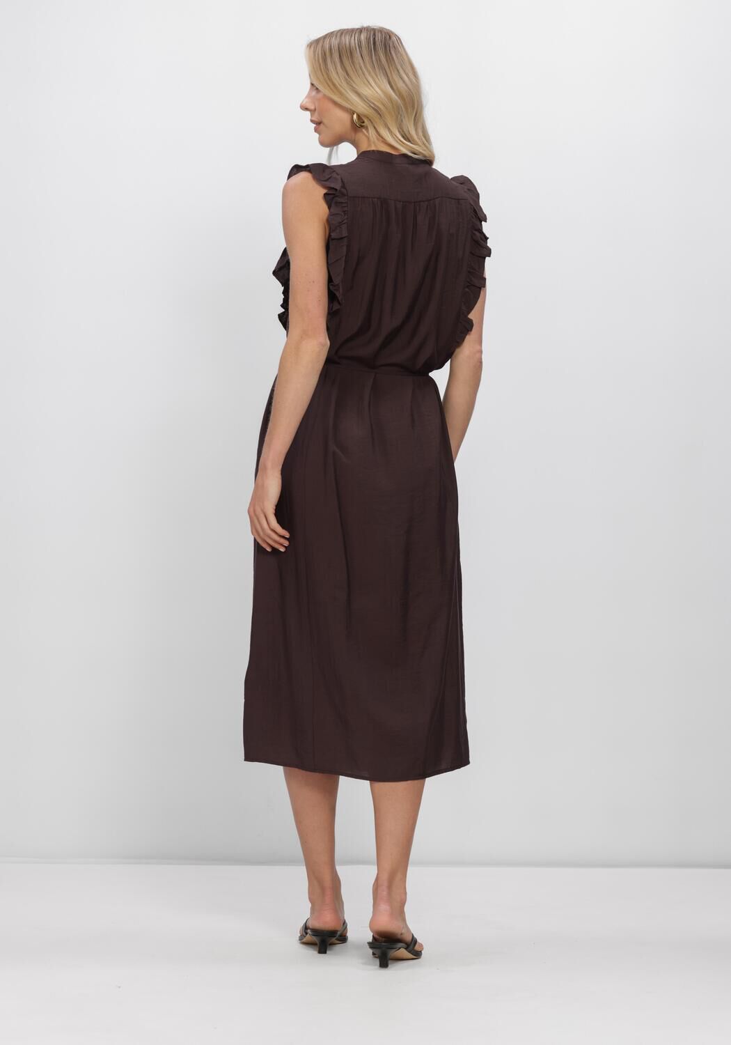CO'COUTURE Robe midi HERACC FRILL SS V-DRESS en marron - large
