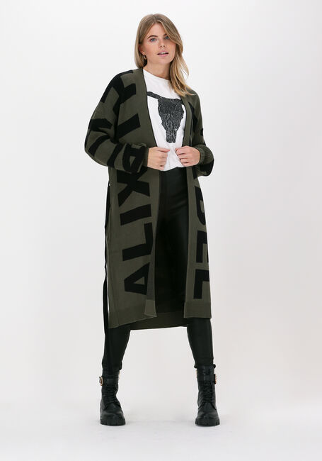 ALIX THE LABEL Gilet TEXT JAQUARD CARDIGAN Vert foncé - large