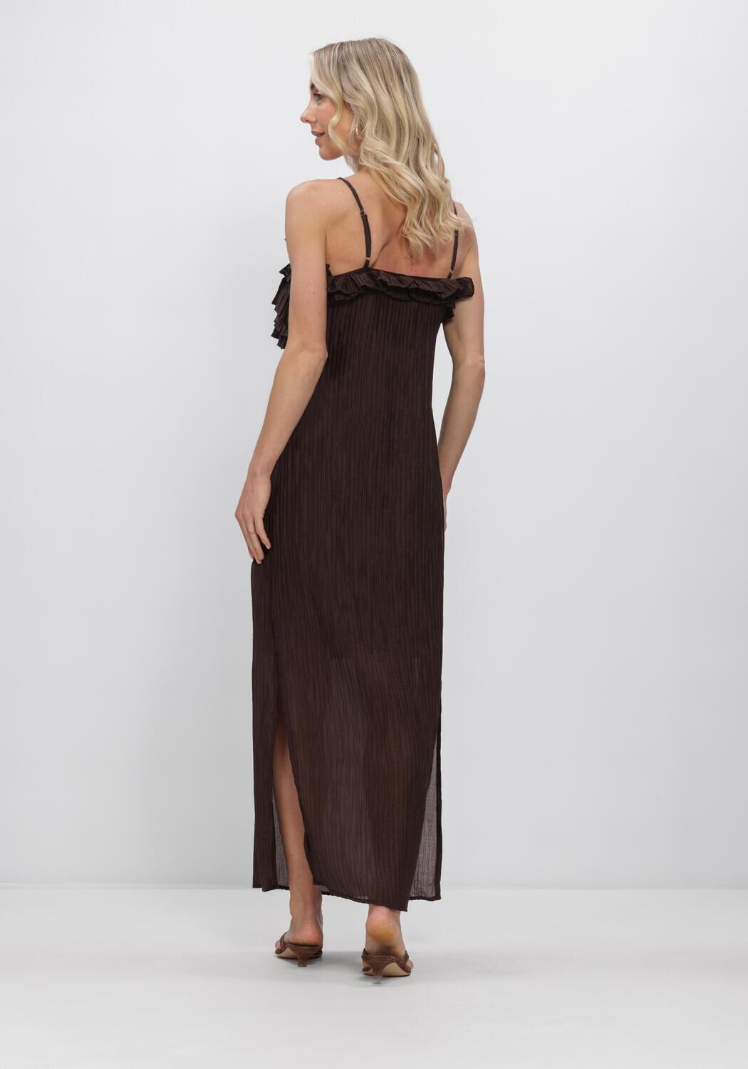 OBJECT Robe maxi OBJLYNE S/L RE LONG DRESS en marron - large
