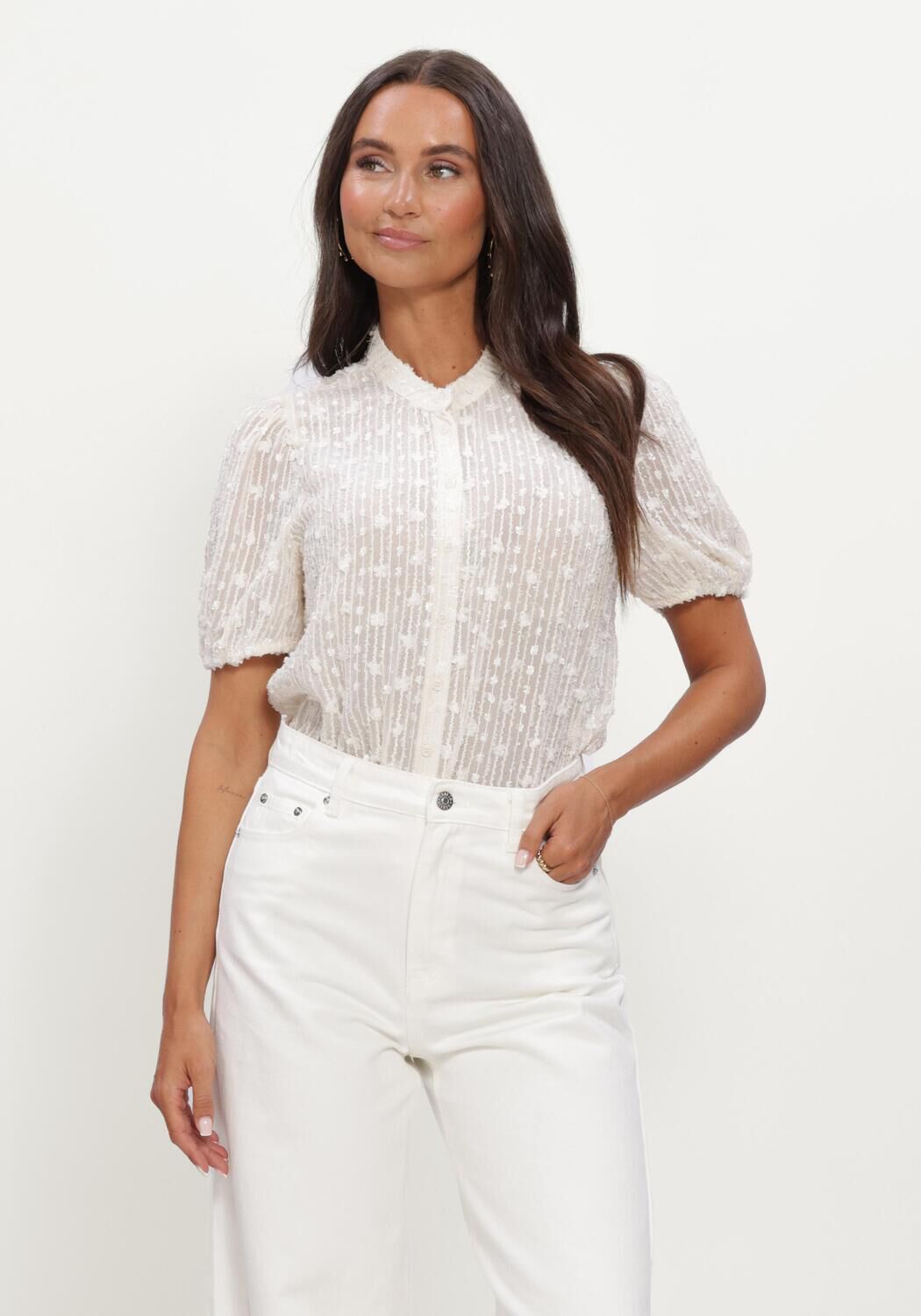 Gebroken wit OBJECT Top OBJASHI 2/4 REG. SHIRT E DIV - large