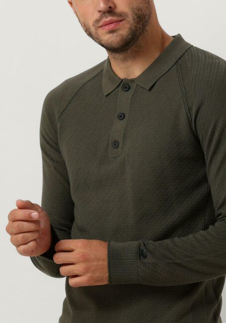 Groene CAST IRON Polo / T-shirt LONG SLEEVE POLO SLIM FIT COTTON MODAL - large
