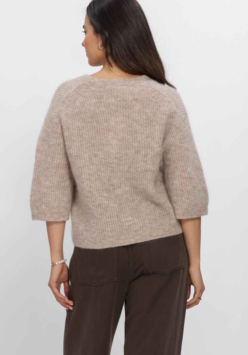SECOND FEMALE Gilet ANDREA KNIT RIB CARDIGAN en beige - large
