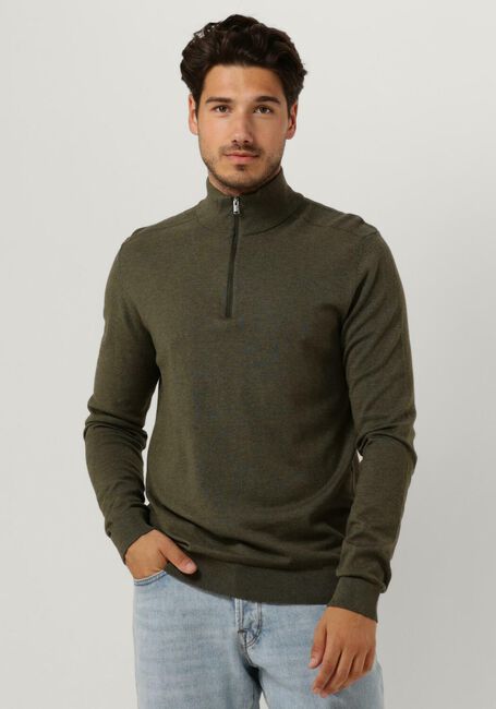 Donkergroene SELECTED HOMME Trui SLHBERG HALF ZIP CARDIGAN B NOOS - large