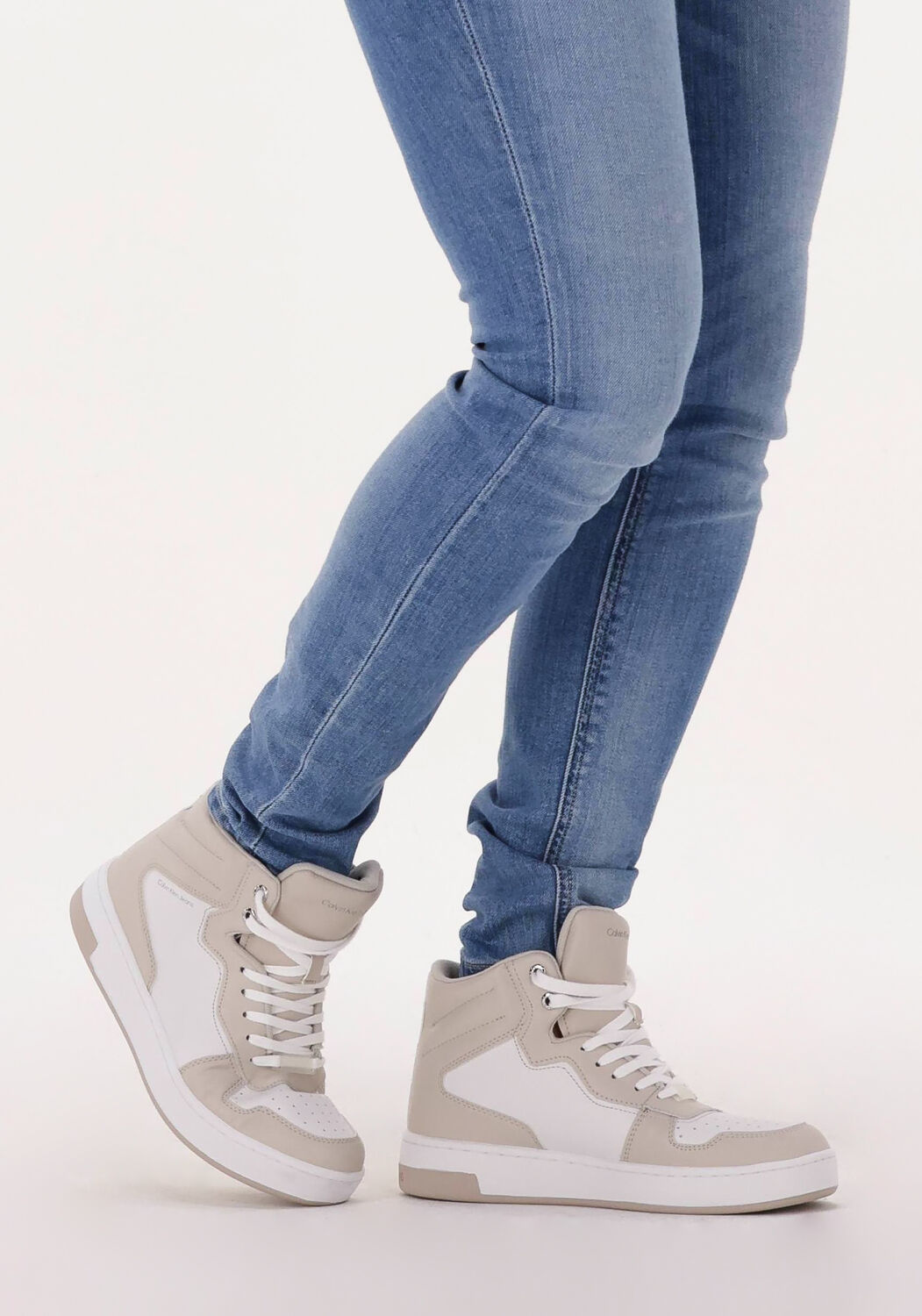 beige calvin klein hoge sneaker basketball cupsole mid