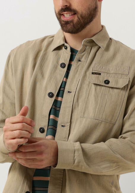 PME LEGEND Chemise décontracté LONG SLEEVE SHIRT CTN/LINEN 2 TONE HERRINGBONE en beige - large