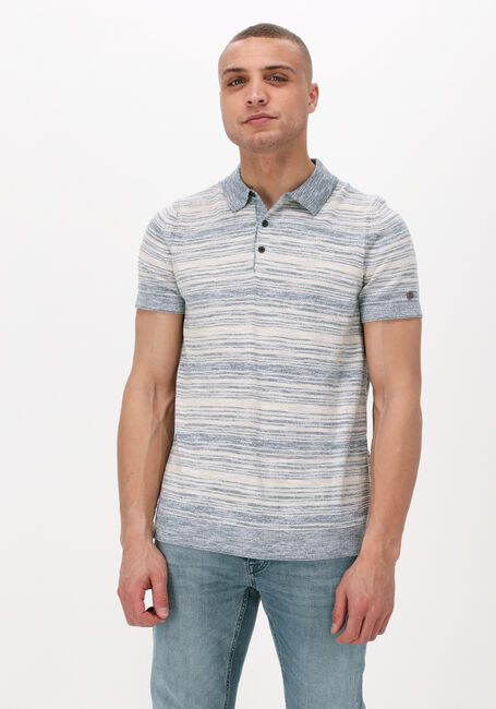 CAST IRON Polo SHORT SLEEVE POLO COTTON SLUB STRIPE KNITTED Bleu clair - large