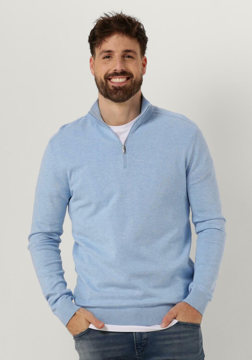 SELECTED HOMME Pull SLHBERG HALF ZIP CARDIGAN NOOS Bleu clair Omoda