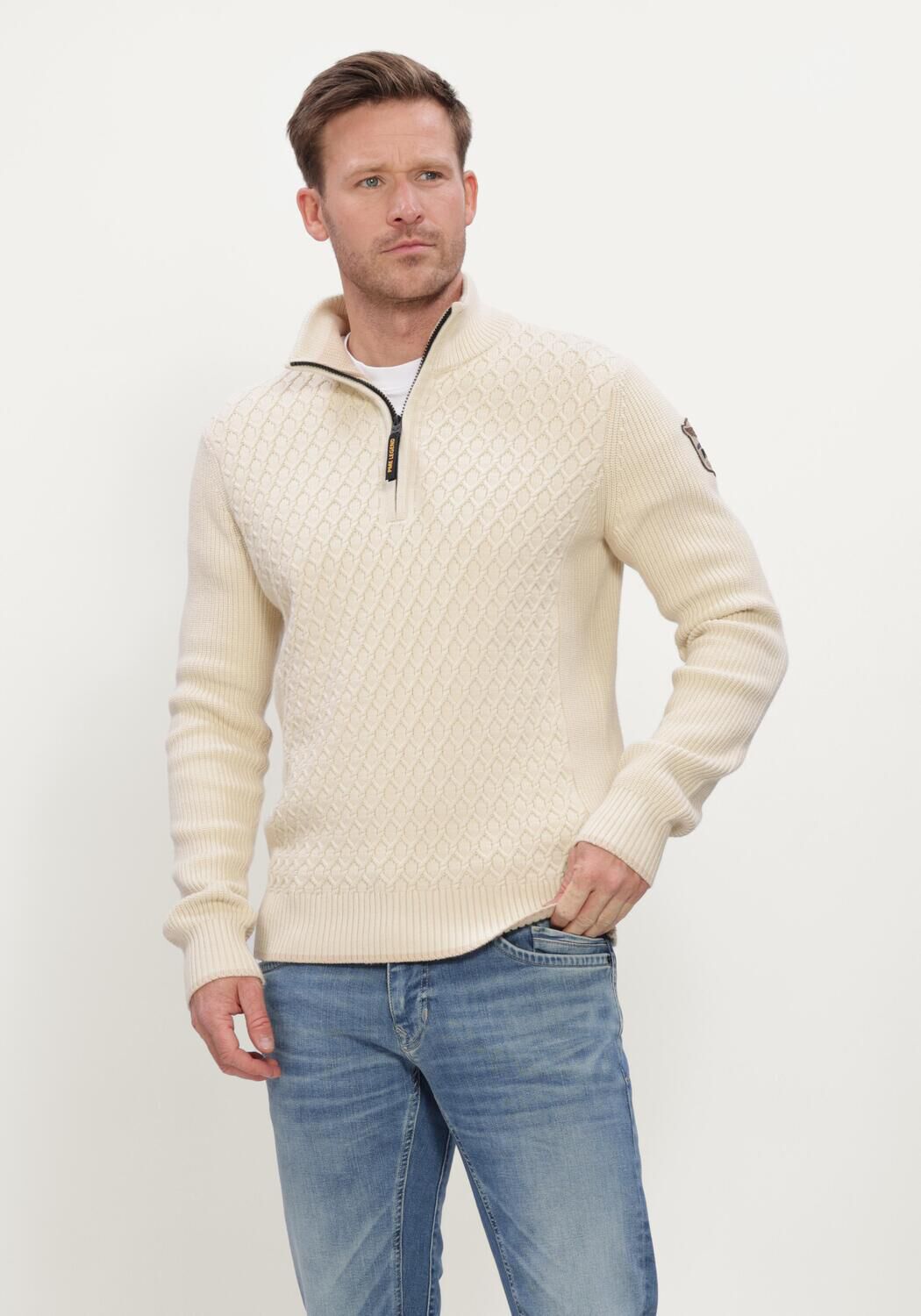 Ecru PME LEGEND Trui HALF ZIP COLLAR COTTON - large