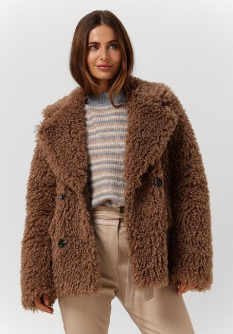 Bruine BEAUMONT Teddy jas CURLY SHORT COAT - large