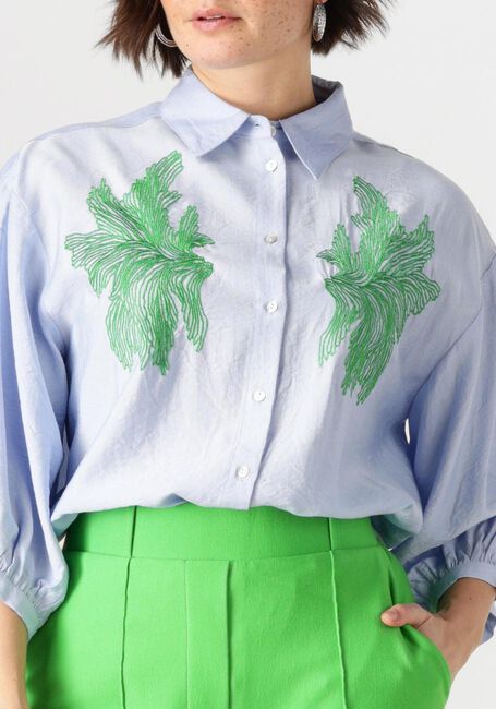 JANSEN AMSTERDAM ODESSA BLOUSE FS 707 3/4 PUFFED SLEEVE GREEN EMBROIDERY Blouses en bleu - large