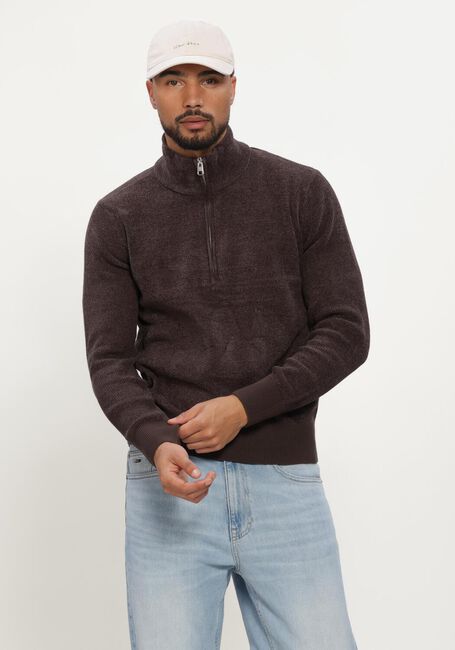 SELECTED MEN Pull SLMRODNEY LS HIGH NECK HALF ZIP en marron - large