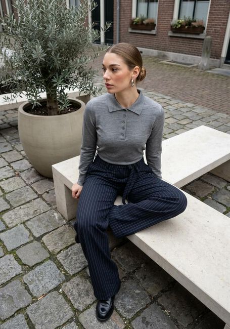Grijze SELECTED WOMEN Polo SLFTHEA LS KNIT MERINO COLLAR NECK - large
