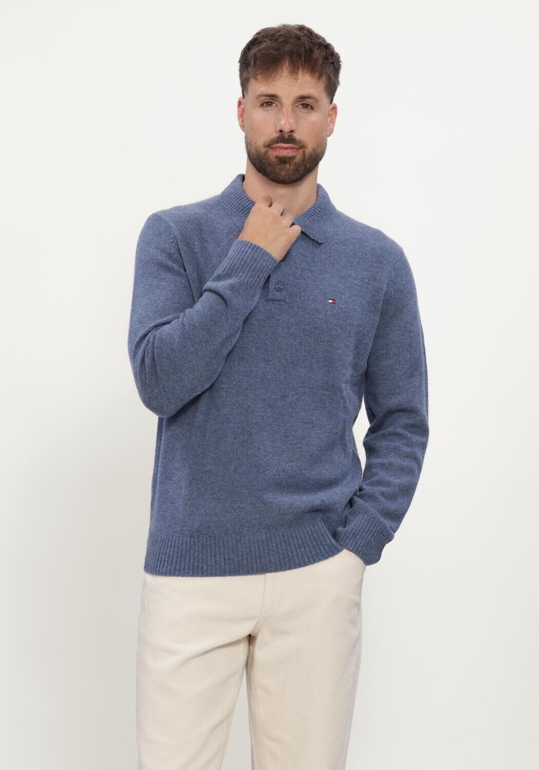 TOMMY HILFIGER Polo LAMBSWOOL LS POLO en bleu - large