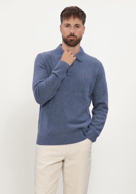 TOMMY HILFIGER Polo LAMBSWOOL LS POLO en bleu - large