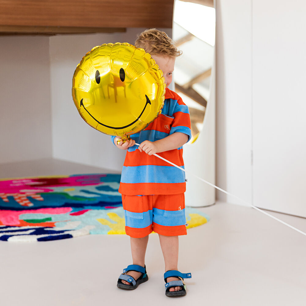 Blauwe CARLIJNQ Korte broek STRIPES RED/BLUE - SHORTS LOOSE FIT - large