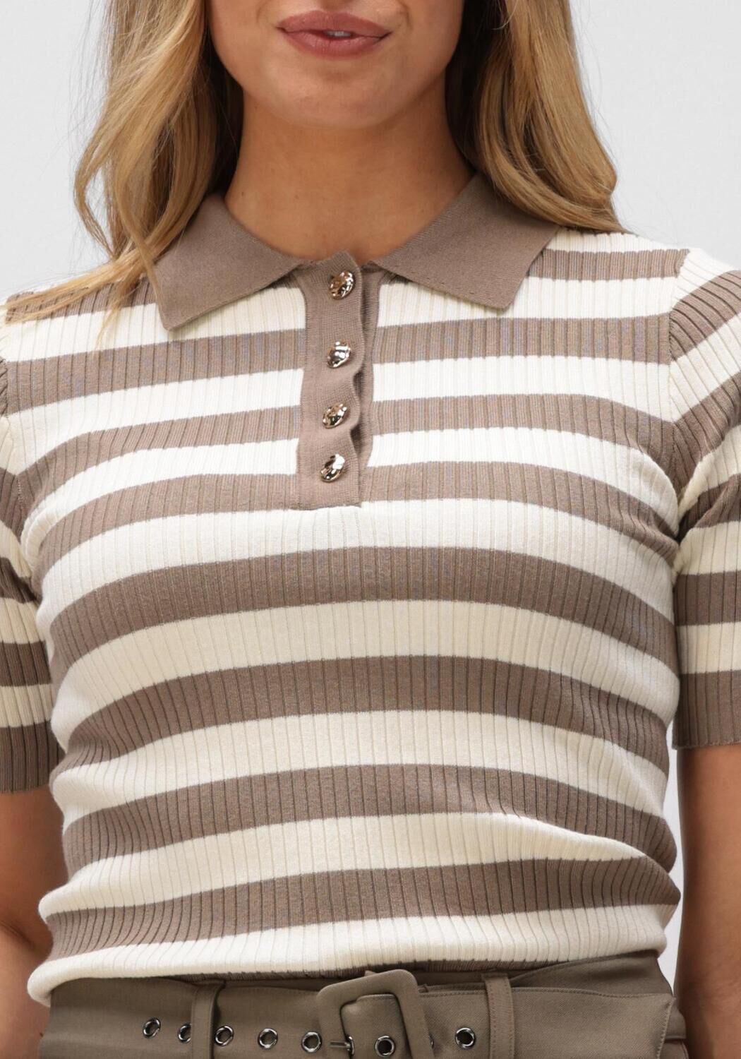 CO'COUTURE Pull BONNY STRIPE S/S POLO KNIT en marron - large