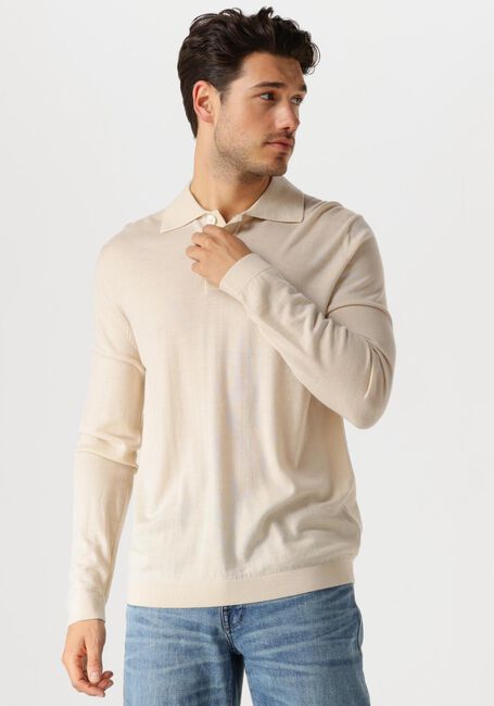 SELECTED HOMME Pull SLHTRAY LS KNIT MERINO POLO en beige - large