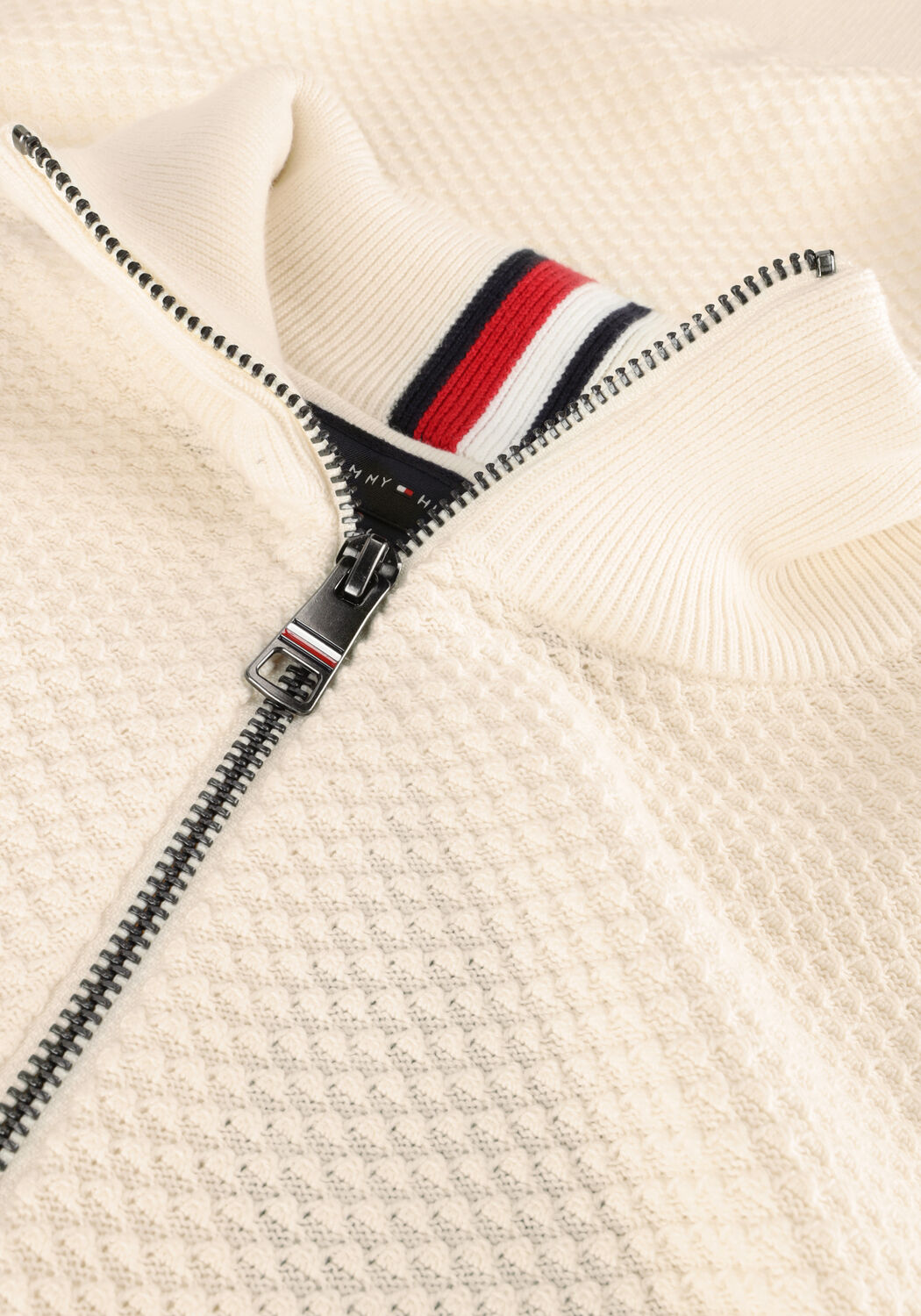 Beige TOMMY HILFIGER Trui OVAL STRUCTURE ZIP MOCK - large