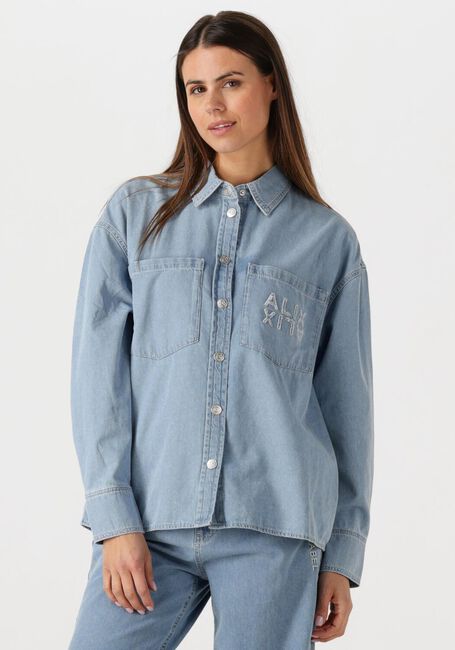 ALIX THE LABEL LADIES WOVEN CHAMBRAY PEPLUM DENIM BLOUSE Blouses en bleu - large