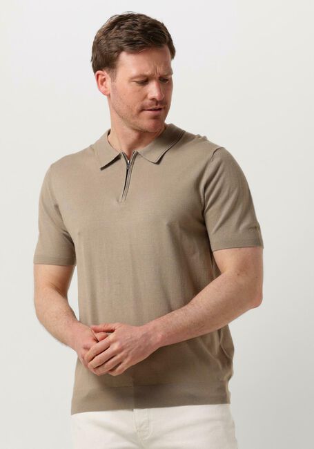 Taupe PURE PATH Polo KNITTED SHOTSLEEVE POLO HALF ZIP WITH CHEST EMBROIDERY - large