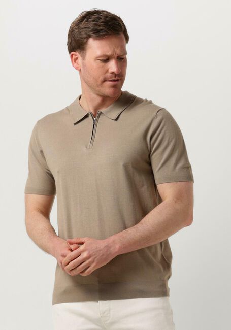 PURE PATH Polo KNITTED SHOTSLEEVE POLO HALF ZIP WITH CHEST EMBROIDERY en taupe - large