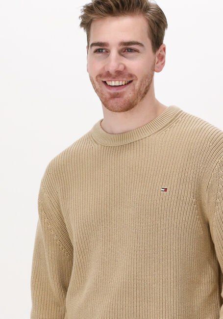 Camel TOMMY HILFIGER Trui RIB TEXTURE CREW NECK - large