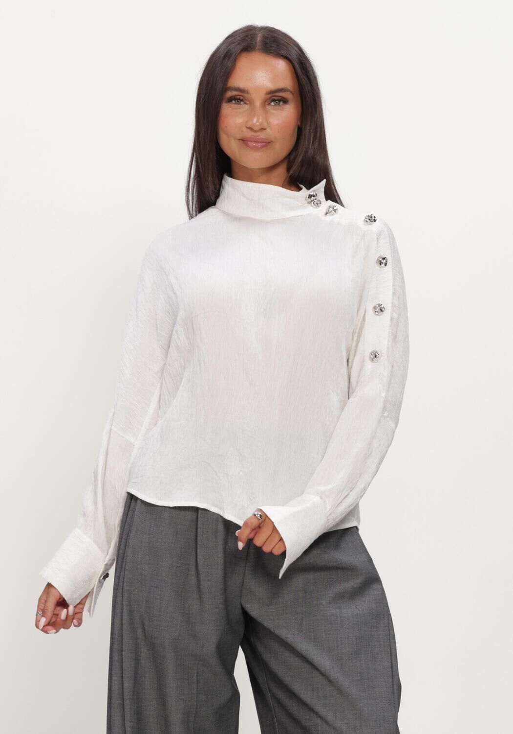 Witte CO'COUTURE  CAMELLOCC ASYM BUTTON BLOUSE - large