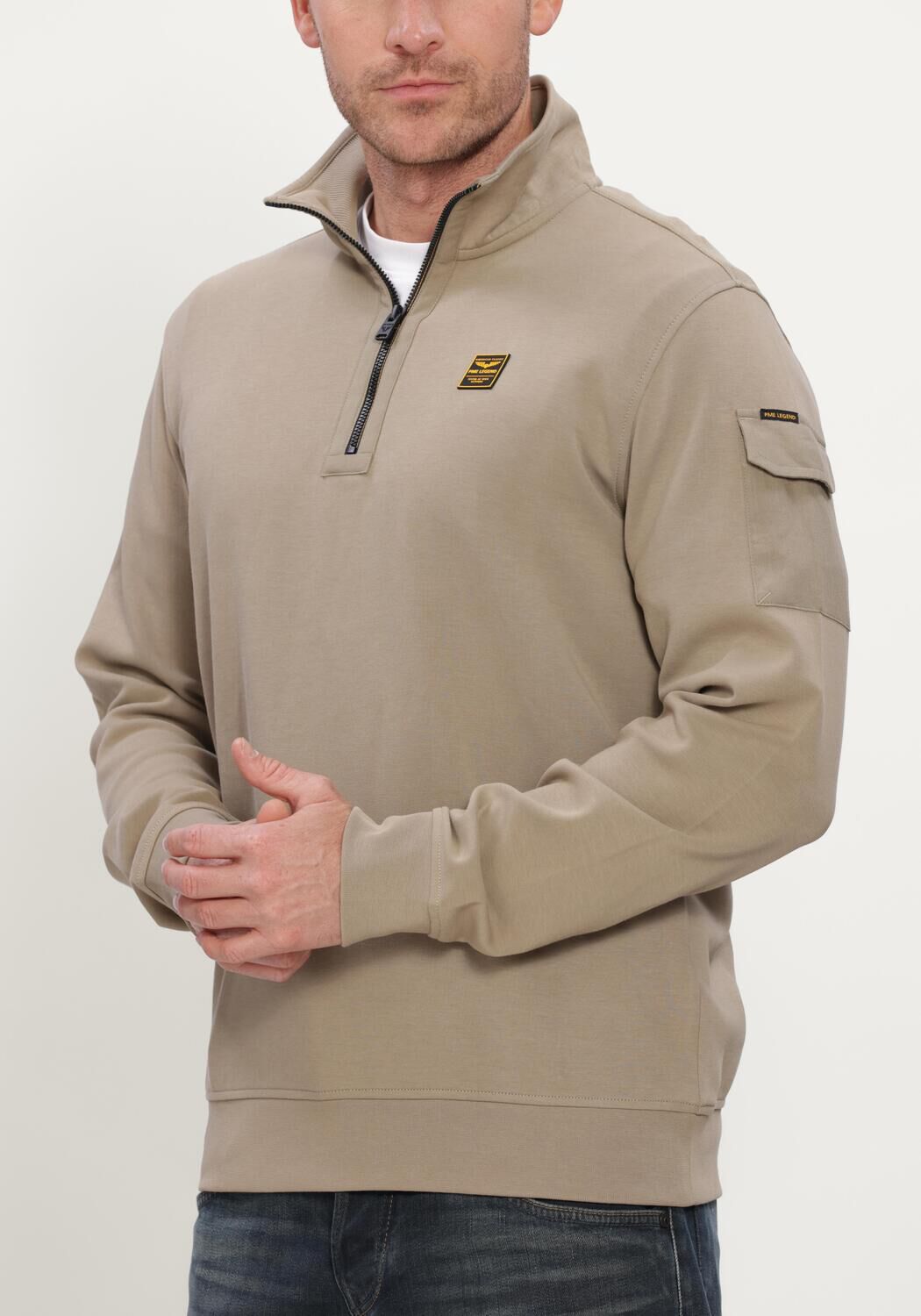 PME LEGEND Pull HALF ZIP COLLAR INTERLOCK JERSEY en beige - large