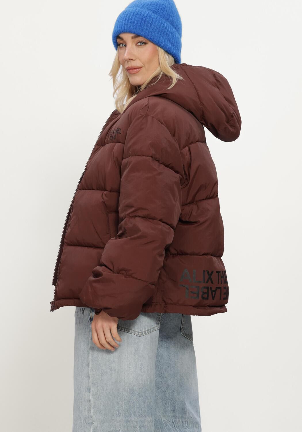 ALIX THE LABEL Veste matelass&eacute; LADIES WOVEN PUFFER COAT en marron - large