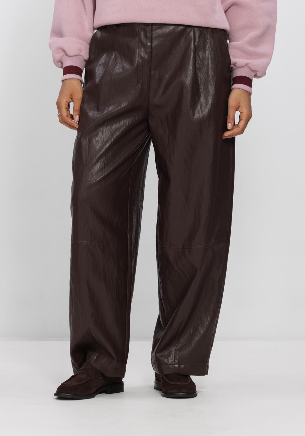 Bruine SUMMUM Wijde broek BALLOON TROUSER SOFT FAUX LEATHE - large