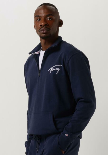 TOMMY JEANS Pull TJM REG SIGNATURE HALF ZIP Bleu foncé - large