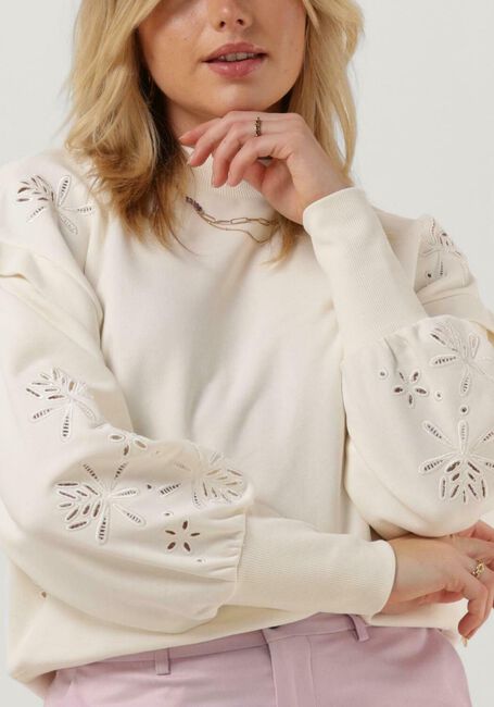 Creme SCOTCH & SODA Sweater PUFF SLEEVE EMBROIDERY SWEATSHIRT - large