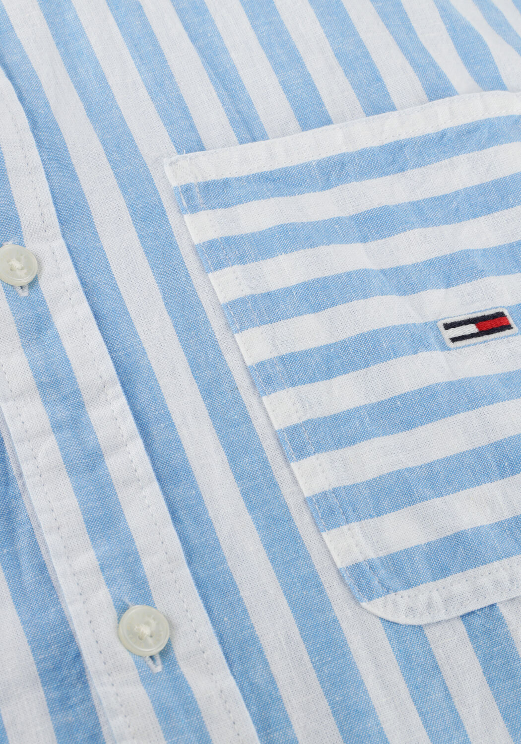 Lichtblauwe TOMMY JEANS Casual overhemd TJM RLX SS STRIPE LINEN SHIRT - large