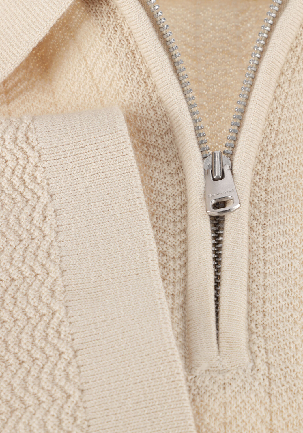 Beige SELECTED MEN Polo / T-shirt SLHCRAN SS KNIT STRUCTURE ZIP  POLO NOOS - large