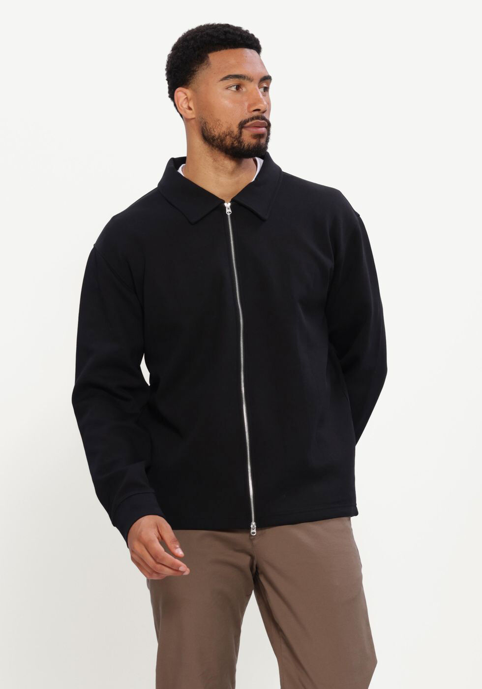 Zwarte SELECTED MEN Trui SLHTOM SOFT FULL ZIP SWEAT NOOS - large