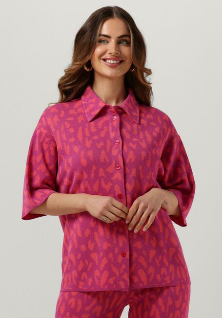 ALIX THE LABEL Haut LADIES KNITTED JACQUARD SHORT SLEEVES BLOUSE en rose - large