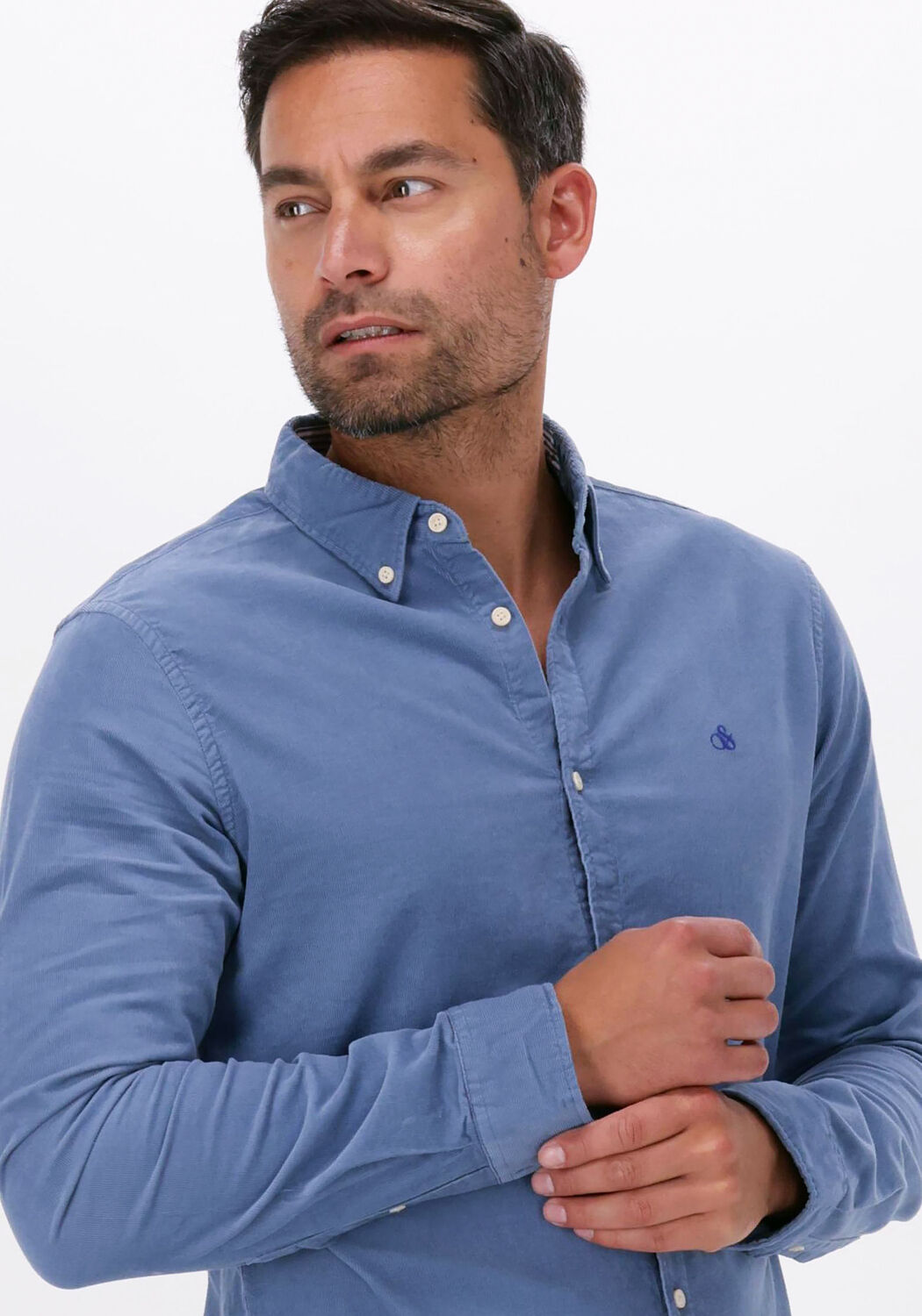 Blauwe SCOTCH SODA Casual overhemd SLIM FIT FINE CORDUROY SHIRT Omoda