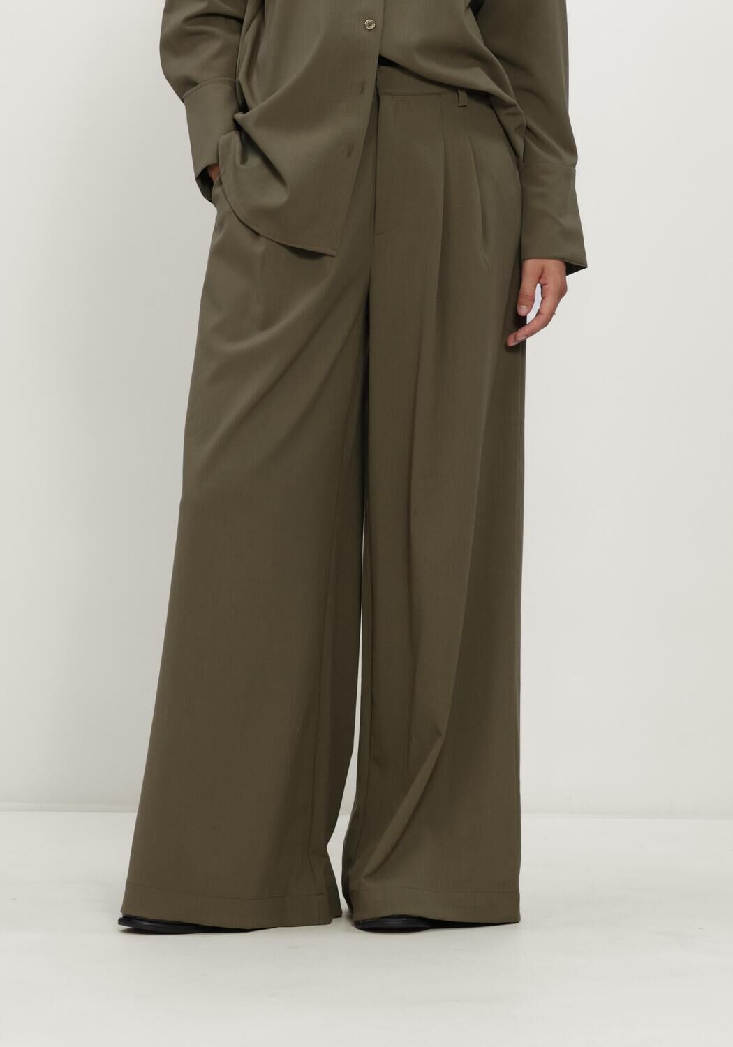 Khaki MY ESSENTIAL WARDROBE Wijde broek MWHACE HIGH WIDE PANT - large
