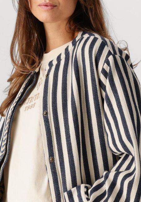 SUMMUM Jack SHORT ROUND NECK STRIPE JACKET Écru - large