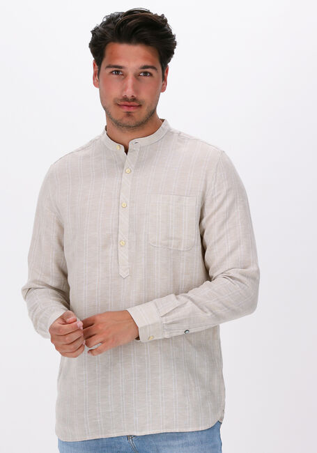 Zand DSTREZZED Casual overhemd POLO SHIRT WITH MAO COLLAR LINEN STRIPE - large