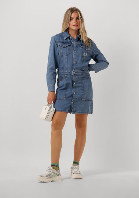 Lichtblauwe CALVIN KLEIN Mini jurk TRUCKER DRESS - large