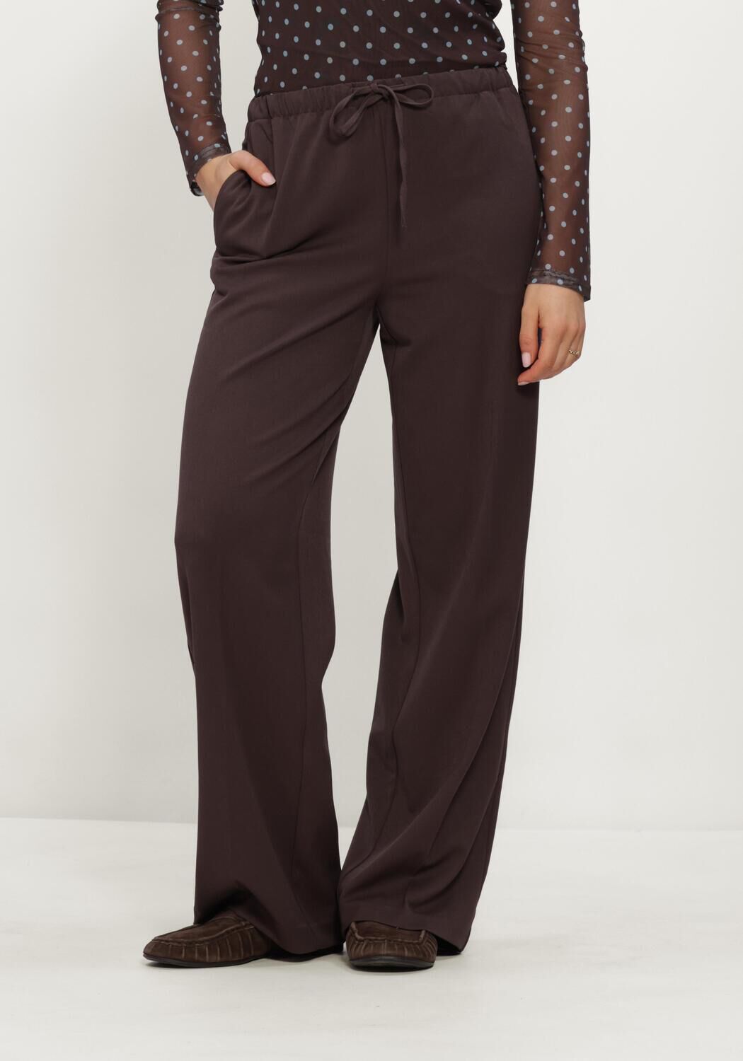 Bruine OBJECT Wijde broek OBJLISA MW TIE WIDE PANT NOOS - large